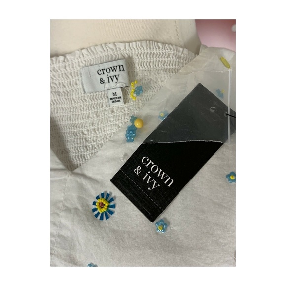 Crown & Ivy Hand Embellished Floral Top Peplum - Picture 6 of 7